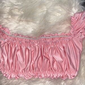 Pink satin lace top